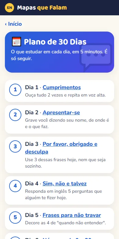 Tela do bônus Plano de 30 Dias no app