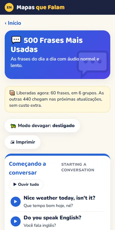 Tela do bônus 500 Frases Mais Usadas no app