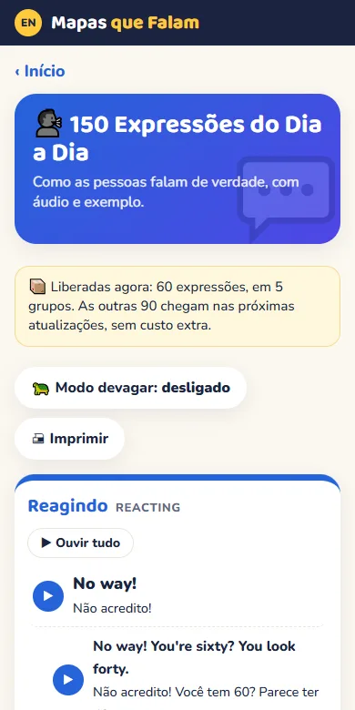 Tela do bônus 150 Expressões do Dia a Dia no app
