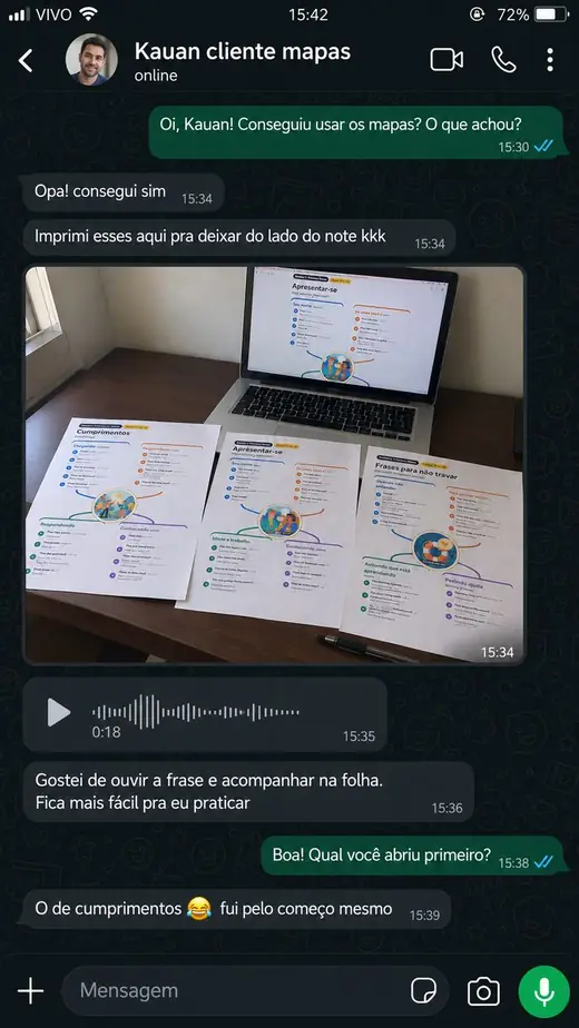 Mensagem de WhatsApp de Kauan