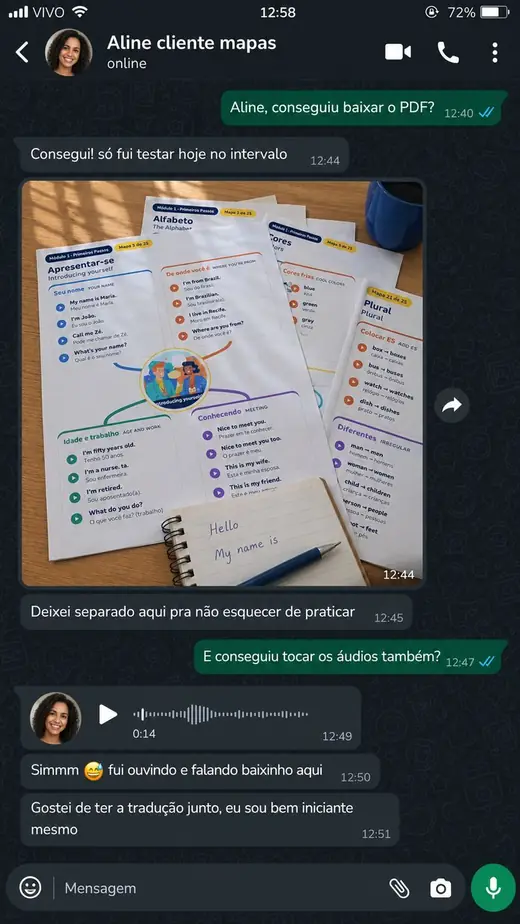 Mensagem de WhatsApp de Aline